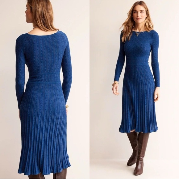 BODEN Imogen Empire Knitted Midi Dress Navy Peony Sz 16 - Picture 1 of 5